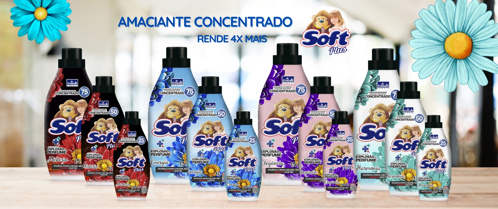 Amaciante concentrado soft plus: mais perfume, mais cuidado para suas roupas.